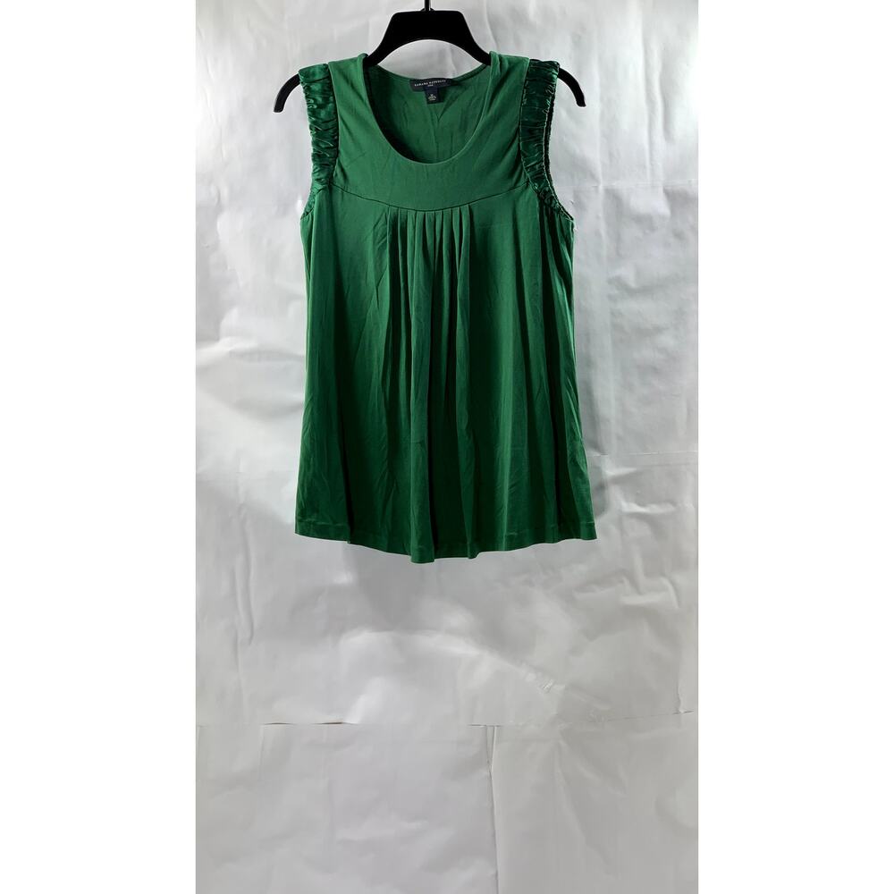 BANANA REPUBLIC Women's Green Silk Scoop-Neck Pleated Tank Top SZ M
